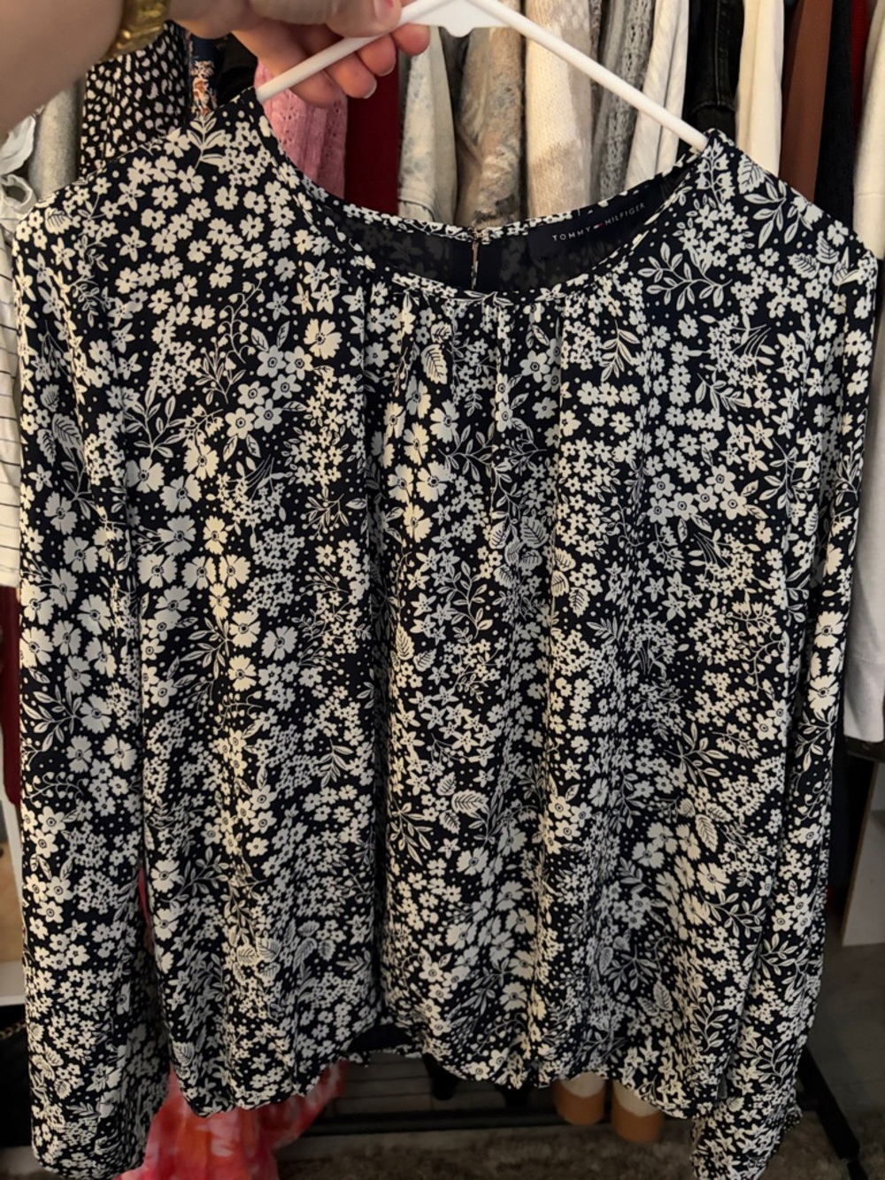 Tommy Hilfiger Navy and Cream Floral Long Sleeve Top